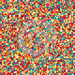 Bright geometric background with triangles of random color. Seam