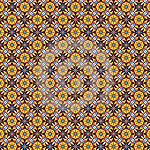 Bright geometric pattern design Abstract ordered mosaic motifs in yellow orange red brown blue colors