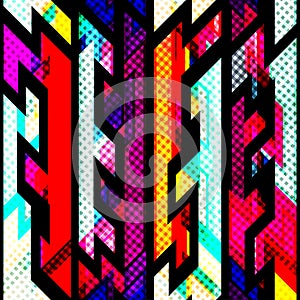 Bright geometric seamless pattern with grunge effect