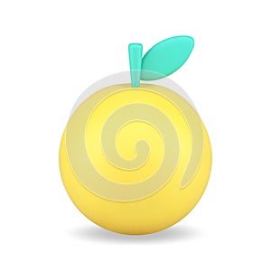 Bright glossy yellow apple lemon circle shape fruit realistic 3d icon template vector illustration