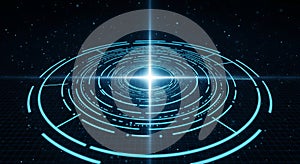 Abstract futuristic blue digital technology light pattern with glowing center