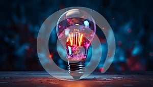 Bright glowing light bulb igniting ideas in darkness generated by AI