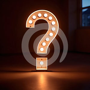 Bright glowing light symbol of question mark, showing interrogation and asking for solution