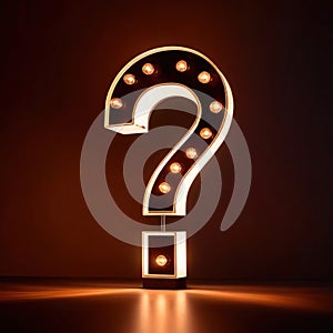 Bright glowing light symbol of question mark, showing interrogation and asking for solution