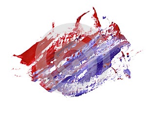 Bright goache pink and blue stain drips. Abstract illustration on a white background