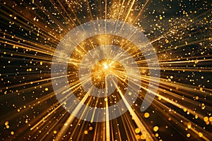 Bright gold rays bursting from a central point in the dark night sky, Bright gold rays bursting from a central point, illuminating