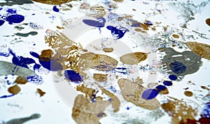 Bright golden blue silver vivid abstract watercolor painting blurred spots abstract background