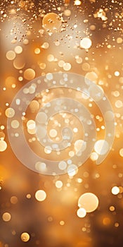 Bright golden champagne bubbles on blurred bokeh background