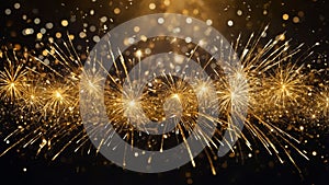 Bright golden fireworks exploding brilliantly against a dark night sky in vibrant celebration