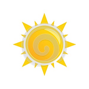Bright golden sun icon with glossy surface and cheerful radiating light rays