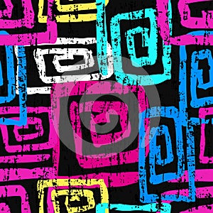 Bright graffiti geometric seamless pattern grunge effect