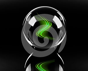 Bright green abstract waves in the glass sphere photo