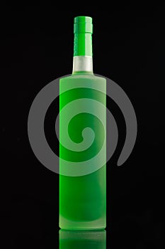 Bright green alcohol bottle