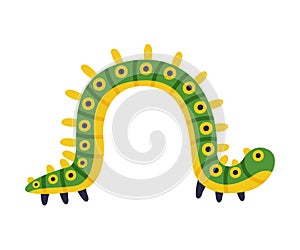 Bright Green Caterpillar as Larval Stage of Insect Crawling and Creeping Vector Illustration