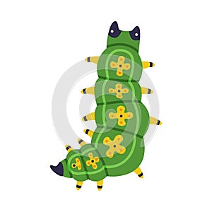 Bright Green Caterpillar as Larval Stage of Insect Crawling and Creeping Vector Illustration