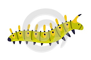 Bright Green Caterpillar as Larval Stage of Insect Crawling and Creeping Vector Illustration