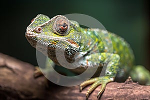 Bright Green Chameleon Perched on Branch