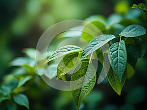 Bright green leaves on trees close-up