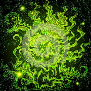 Bright green magic fog on a dark background