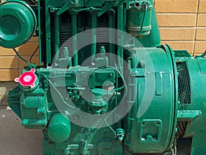 Bright green painted industrial engine photo