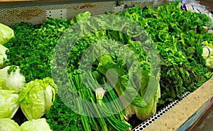 Bright Green Produce in Grocery Store Bin