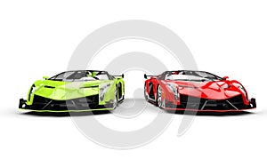 Bright green and red supercars photo