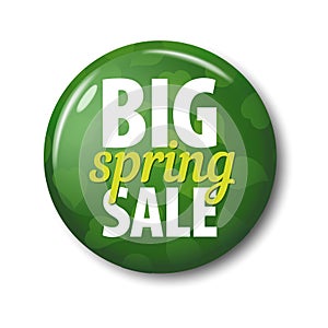 Bright green round button with words `Big Spring Sale`