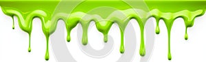 Bright Green Slime Dripping from Top Isolated on White Background. Generative ai