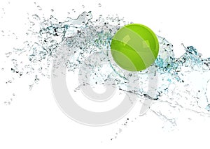 Bright green sphere in water splash