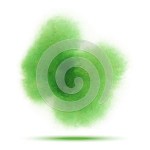 Bright green spring watercolor vector smear stain on white background with realistic paper watercolor texture.