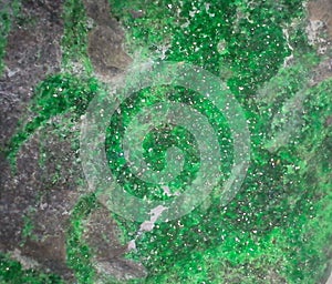 Bright green Uvarovite crystals on matrix