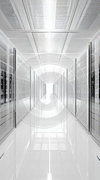 Bright Hallway of Data Center Servers