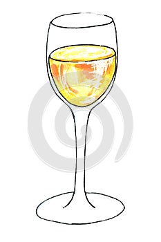 Bright hand drawn watercolor wine design elements in vino veritas - verity in wine. Cheese, olives, glass, lettering