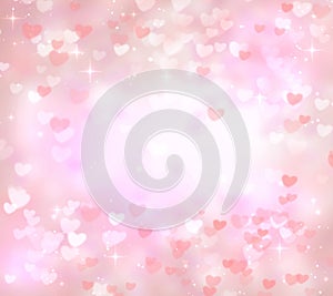 Bright holiday background, Valentine `s day, glitter, glow, blurred bokeh background, circles, beautiful, pink, white, love, heart