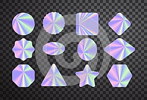 Bright hologram vector stickers on transparent backdrop