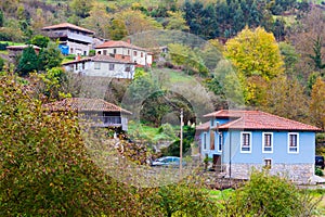 Bright houses in San Marcelo Samarciellu village in Asturias