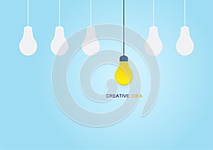 Bright idea concept with light bulb hanging. concept of creative idea
