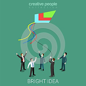 Bright idea kite running business flat isometric 3d