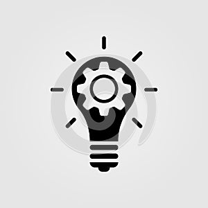 Bright idea light bulb with cogs and gears. Idea generation symbol