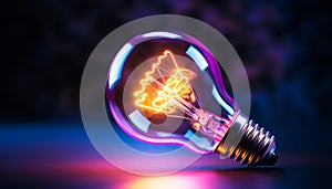 Bright ideas illuminated by glowing light bulb generated by AI