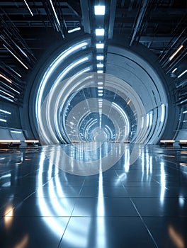 Futuristic Corridor With Soft Glowing Lights in a Sleek Technological Environment