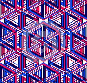 Bright illusory abstract geometric seamless pattern with 3d geom photo