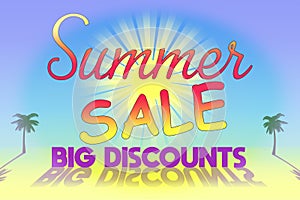 A bright illustration declaring Summer Sale Huge Discounts in yellow and red text
