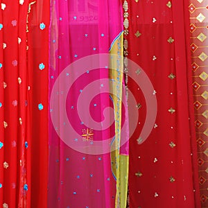 Bright Indian fabric close up.