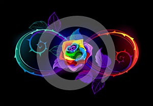 Bright infinity with rainbow rose