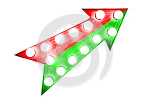 Bright intense divided red and green arrow upwards