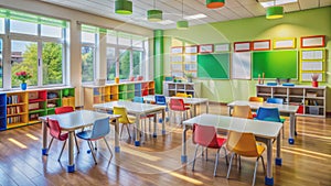 Bright and Inviting Classroom Ready for Young Learners Fostering a Love of Learning photo