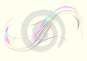 Bright iridescent twisted wavy  delicate lines superimposed at each other on yellowish white background