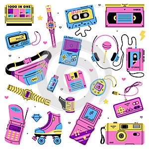 Bright Items from Nineties in Purple Vector Set