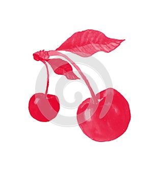 Bright and juicy cherries in leaves on a white background for your designs and ideas